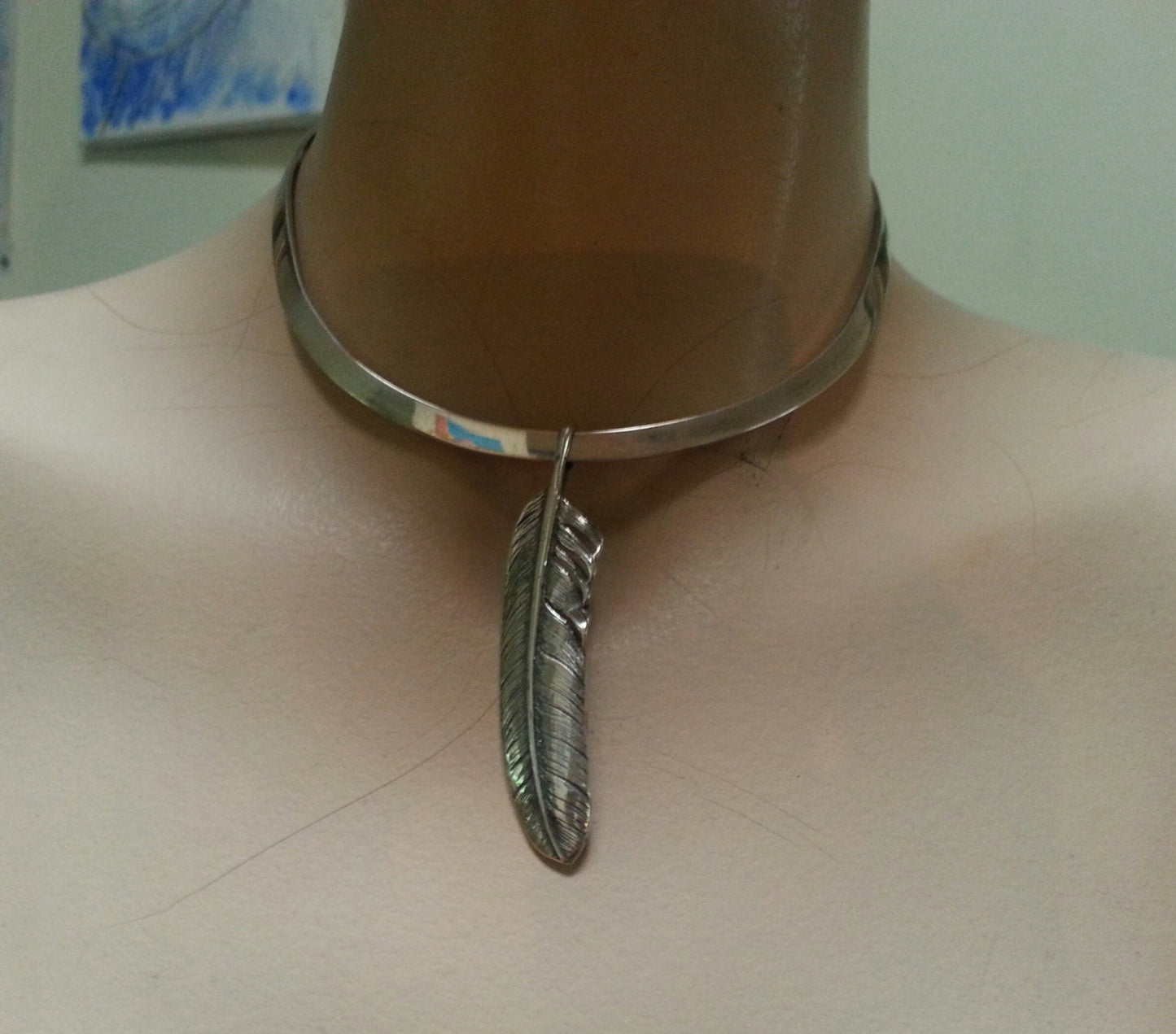 Large feather pendant,925 sterling silver,eagle feather,indian,gypsy,hippy,boho,long necklace