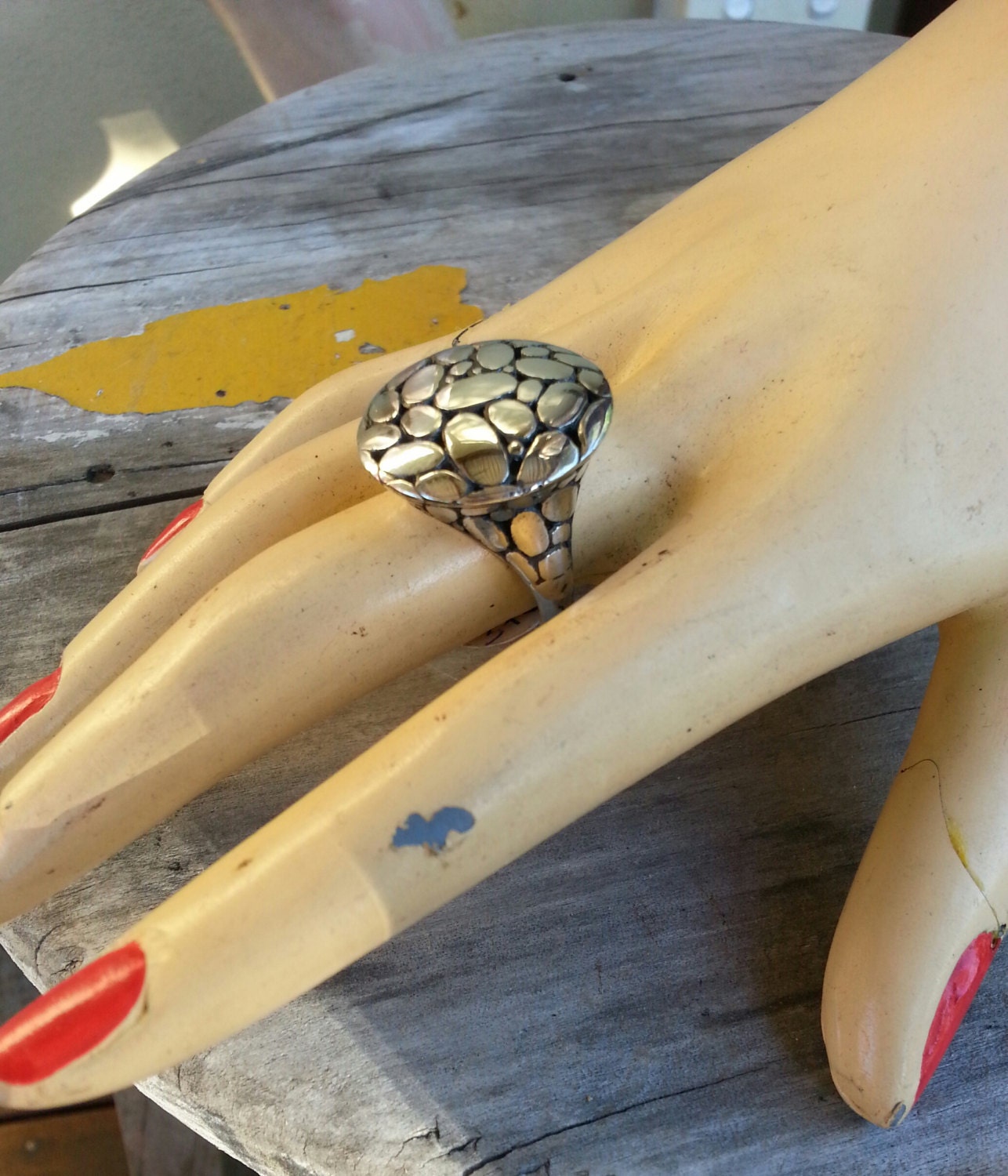 Large ring,discs,domed,boho, stunning,sterling silver,handmade,chunky ring,industrial,goddess,steampunk,retro,vintage,women's fashion,hippy