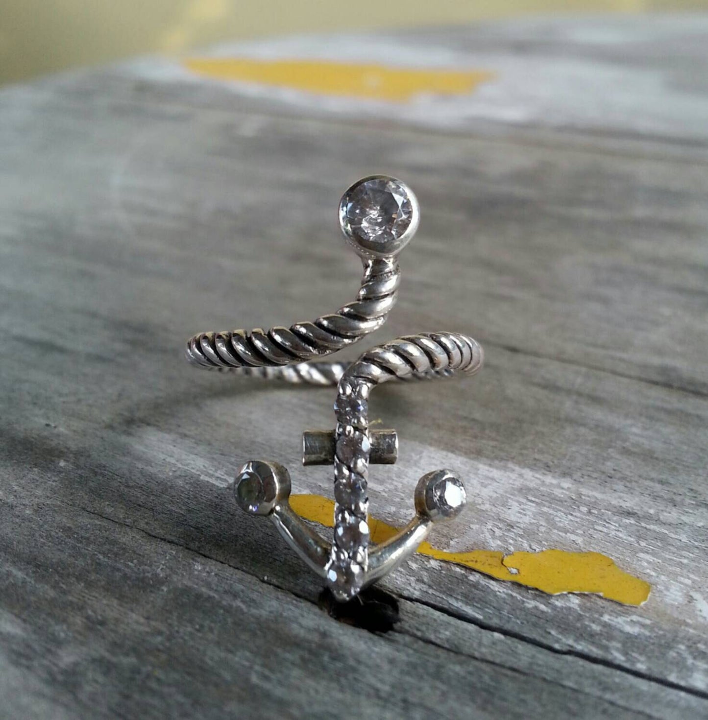 anchor ring, womans, nautical,sailor, rockabilly ,wedding, sterling silver ring, hipster, long ring, wire wrap, retro, vintage, festival