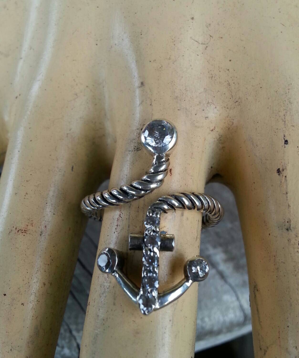 anchor ring, womans, nautical,sailor, rockabilly ,wedding, sterling silver ring, hipster, long ring, wire wrap, retro, vintage, festival