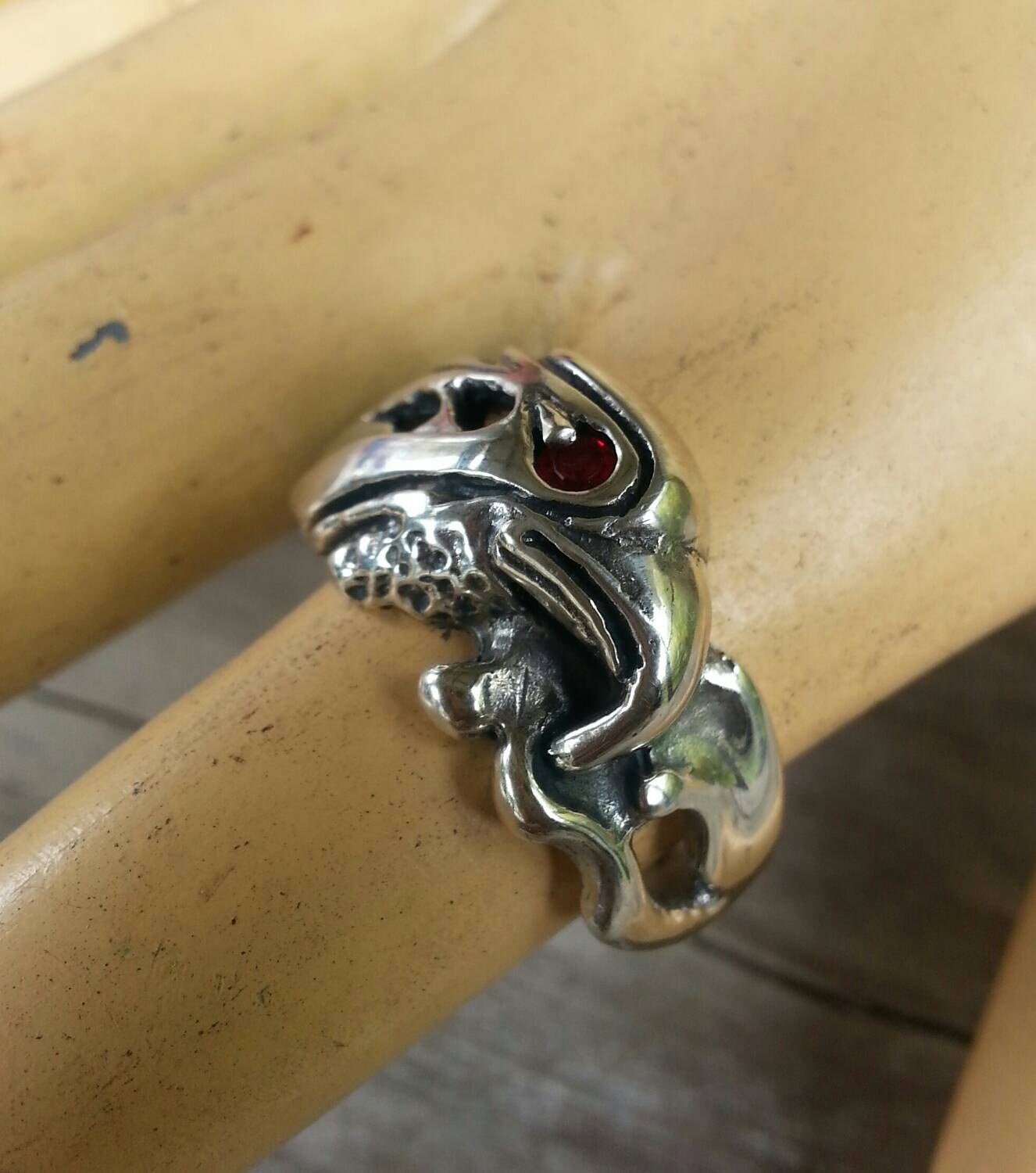 Eagle ring,sterling silver,syn sapphire ring,bird head,red stone m,tribal,indian,cowboy,country and western,Phoenix,hawk,mans ring