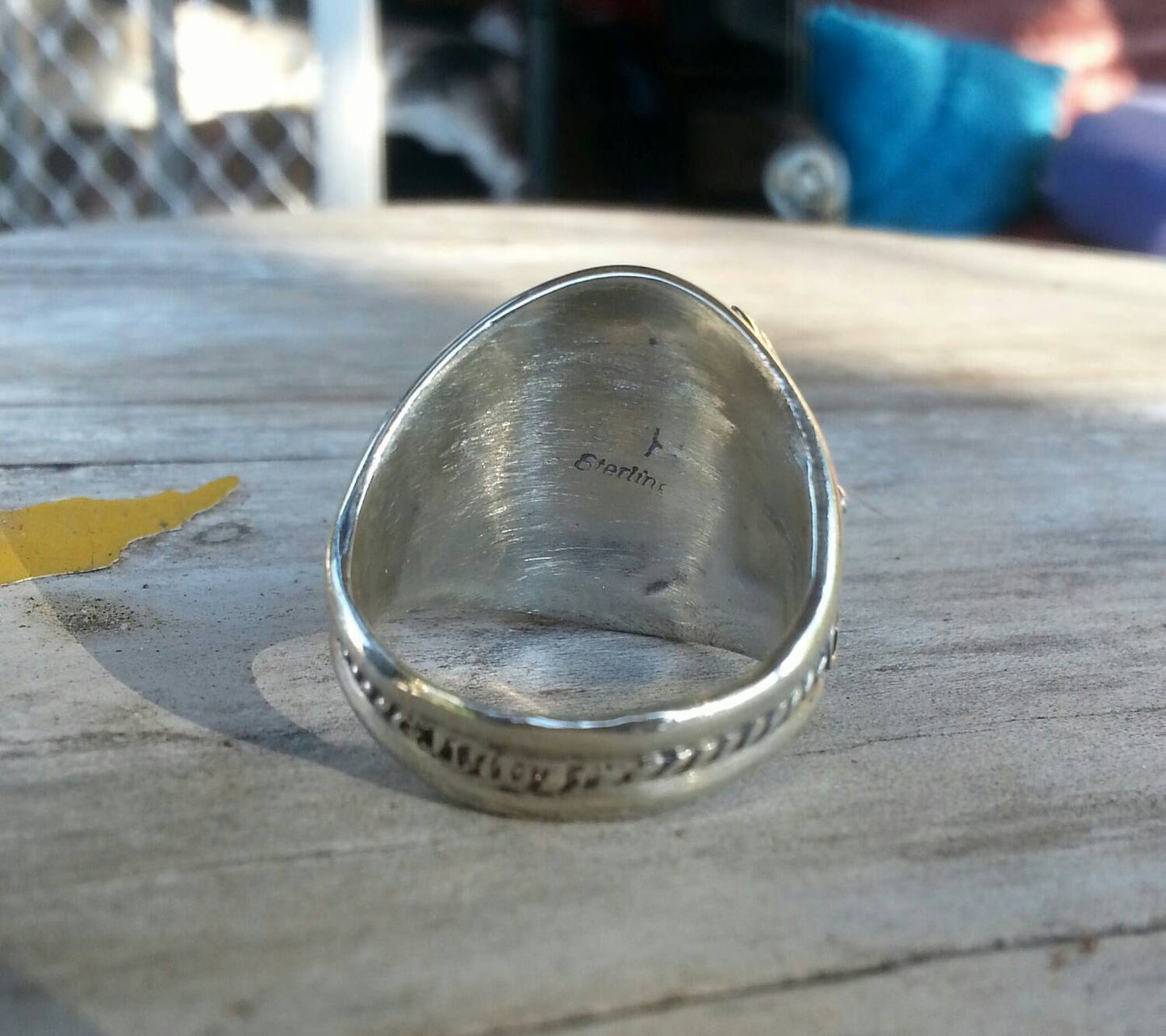 Blue tigers eye sterling silver dress wedding dress ring leaf pattern