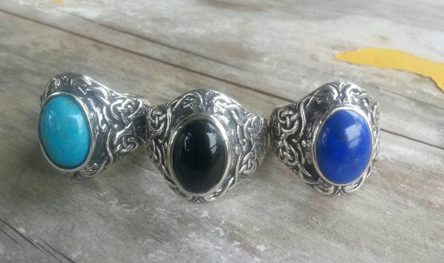 Lapis lazuli ring,celtic,medievil, tribal,sterling silver,dress ring, wedding,boho,scroll, gemstone ring,mans stone ring,large stone ring