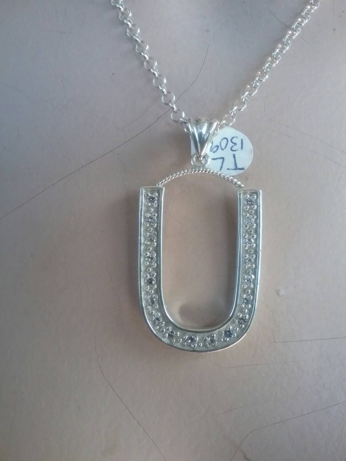 Large letter U Alphabet bling pendant gangster necklace sterling silver