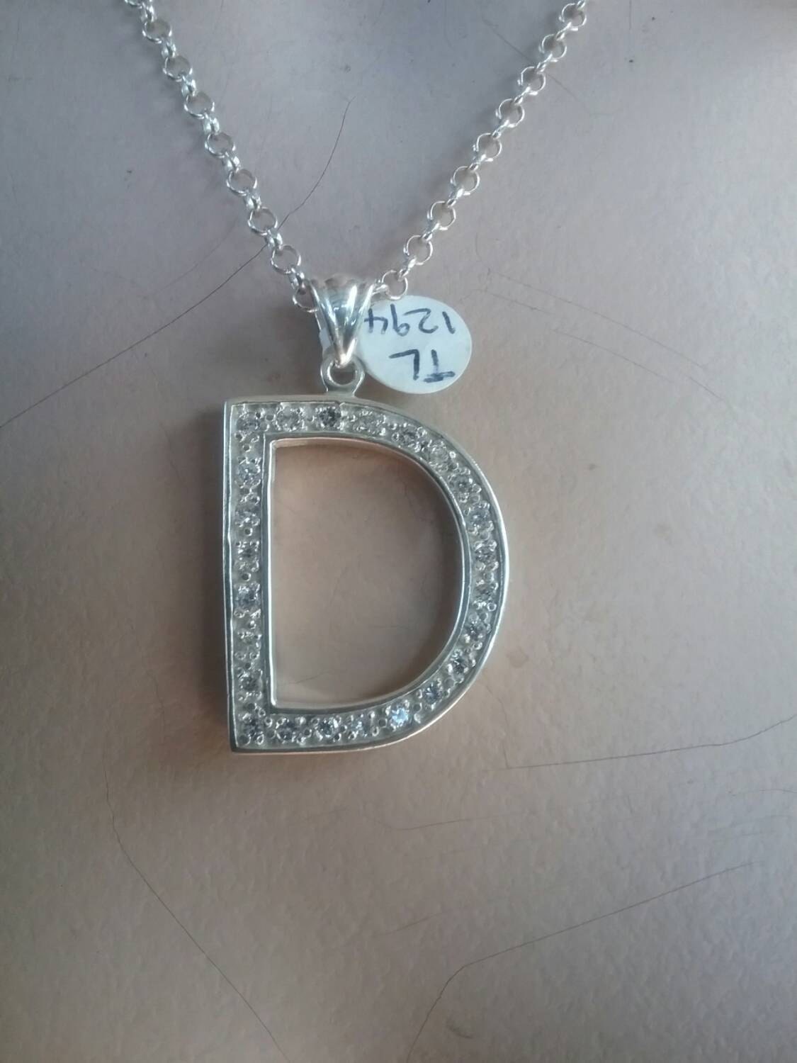 Large letter D Alphabet bling pendant gangster necklace sterling silver