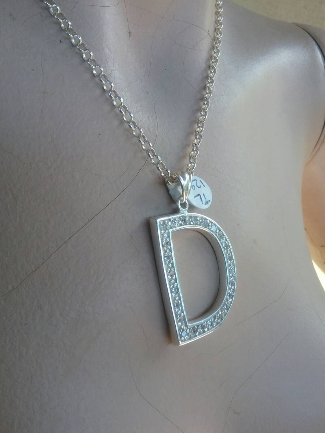 Large letter D Alphabet bling pendant gangster necklace sterling silver