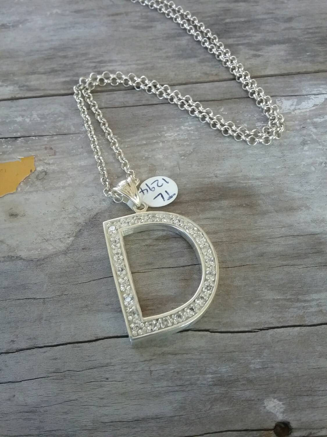 Large letter D Alphabet bling pendant gangster necklace sterling silver