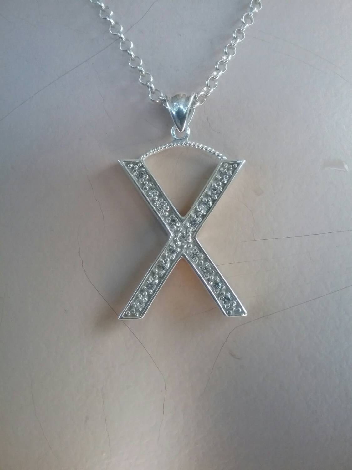Gen X pendant,925 sterling silver,Large letter X Alphabet bling pendant gangster necklace