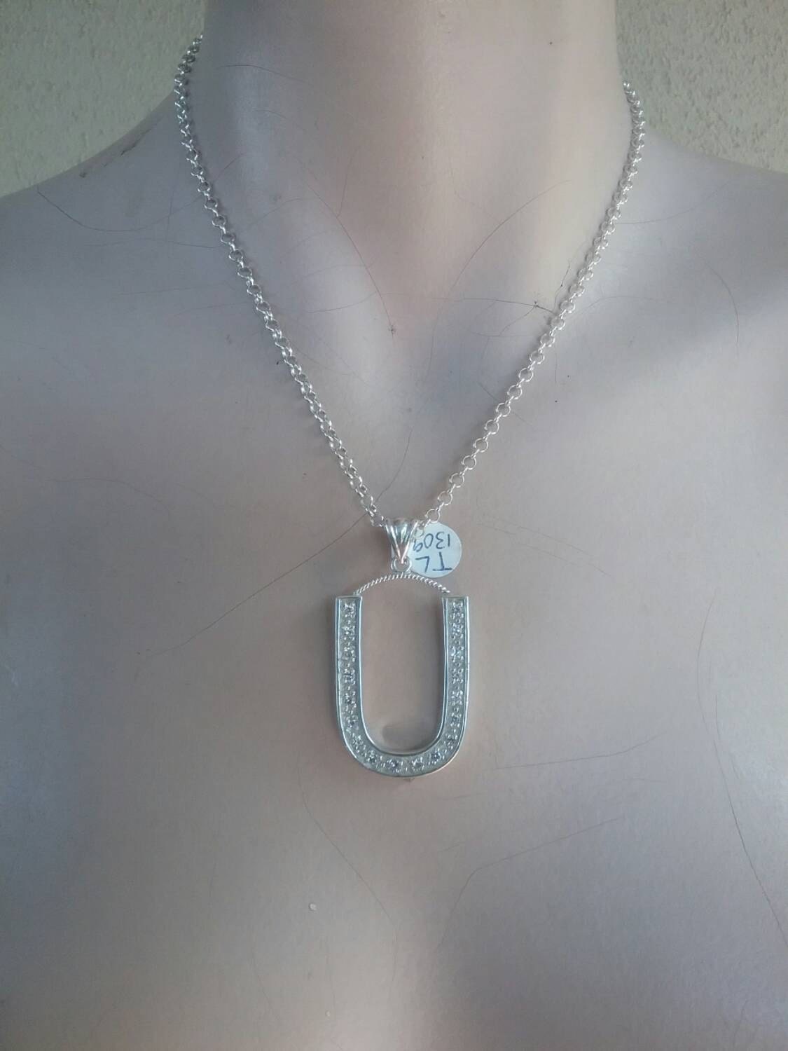 Large letter U Alphabet bling pendant gangster necklace sterling silver