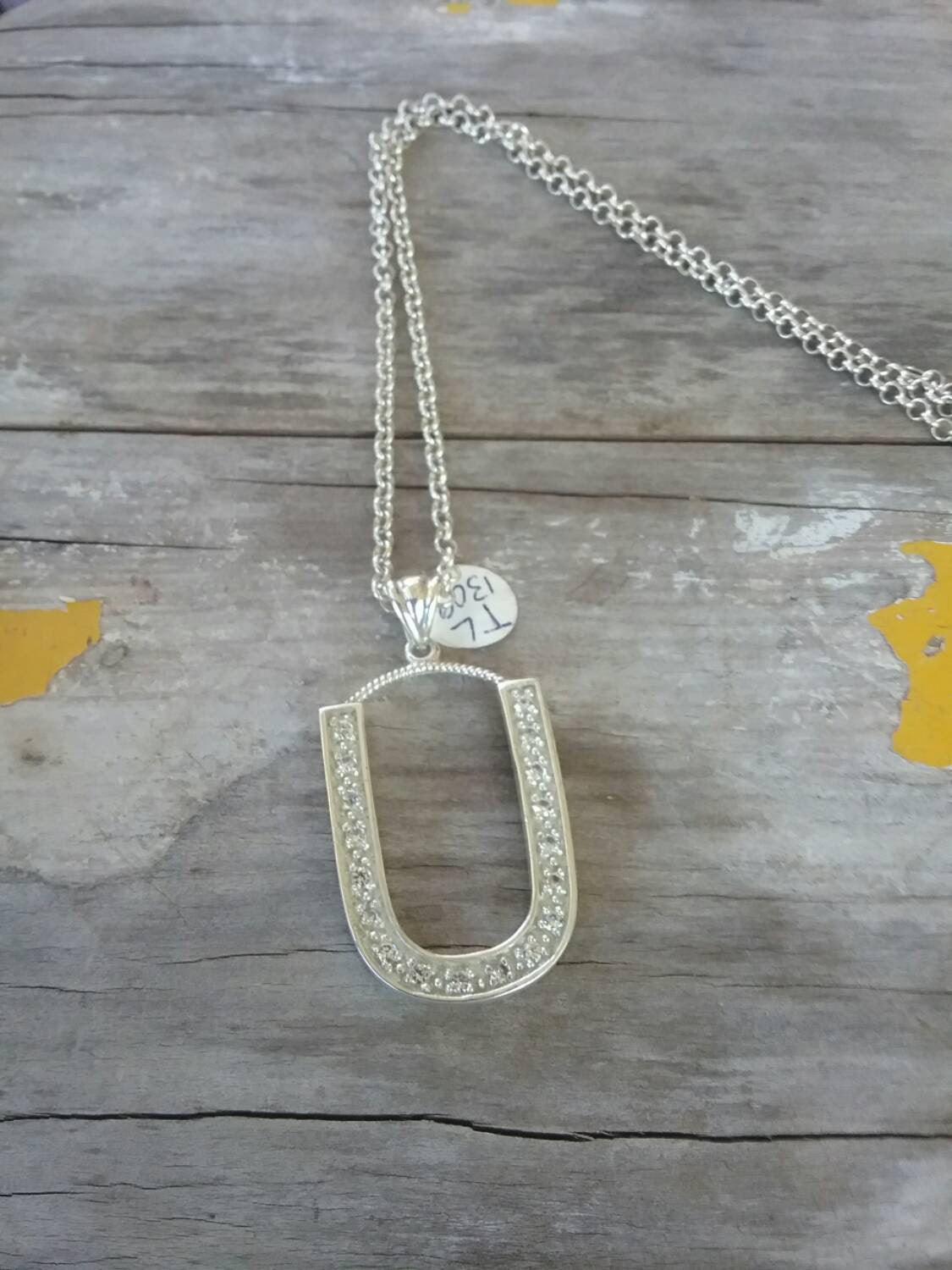 Large letter U Alphabet bling pendant gangster necklace sterling silver