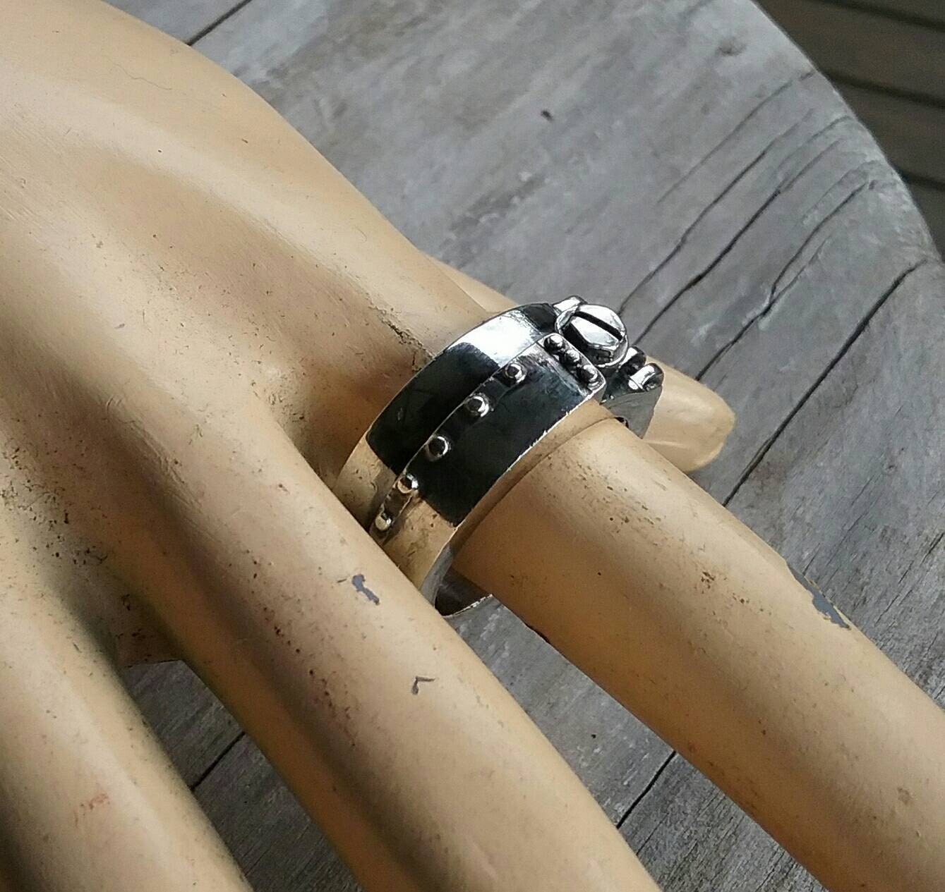 Chunky Mechanical ring,industrial,mans sterling silver,steampunk ring,heavy modern ring,rustic,wedding band