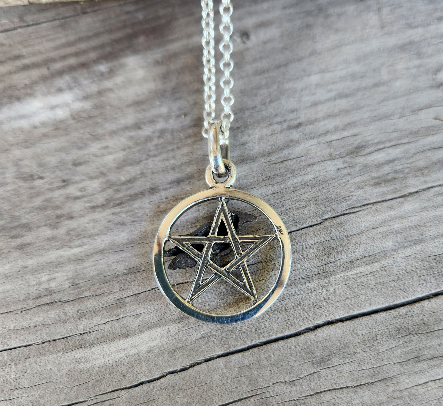Raven Pentagram pendant,sterling silver,crow, bird,occult wiccan,witch ,magic,druid,goth