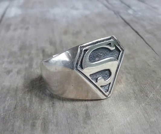 Superman ring,sterling silver,comic vintage ring.