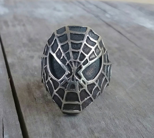 Spiderman ring,sterling silver, spiderman face, large comic,marvel, super heros,