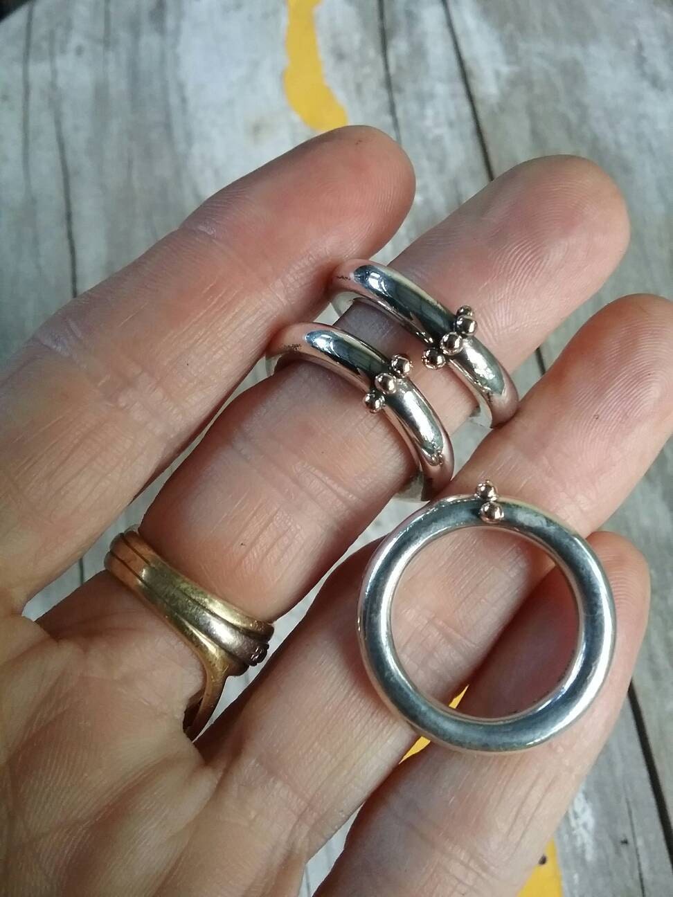 Gold and silver halo ring,10k balls,sterling silver band,two tone ring.4mm round,unisex ring, wedding ring,chunky band,mixed metal ring