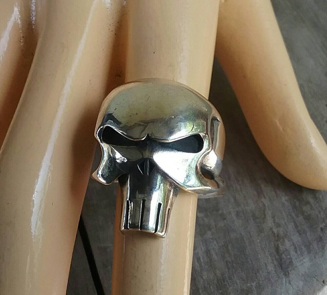 Punisher skull ring,925 solid sterling silver,chunky super hero large silver ring the punisher comic movie unisex biker steampunk