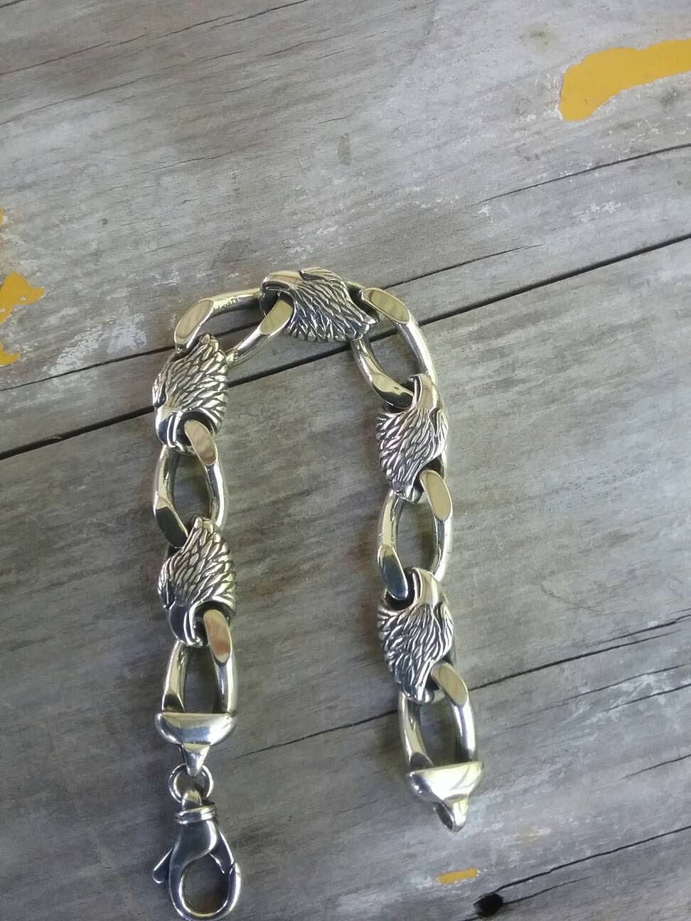 eagle bracelet,sterling silver chain,chunky, heavy link,chain bracelet,handmade,solid silver chain