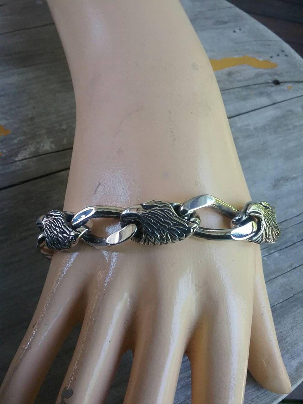 eagle bracelet,sterling silver chain,chunky, heavy link,chain bracelet,handmade,solid silver chain