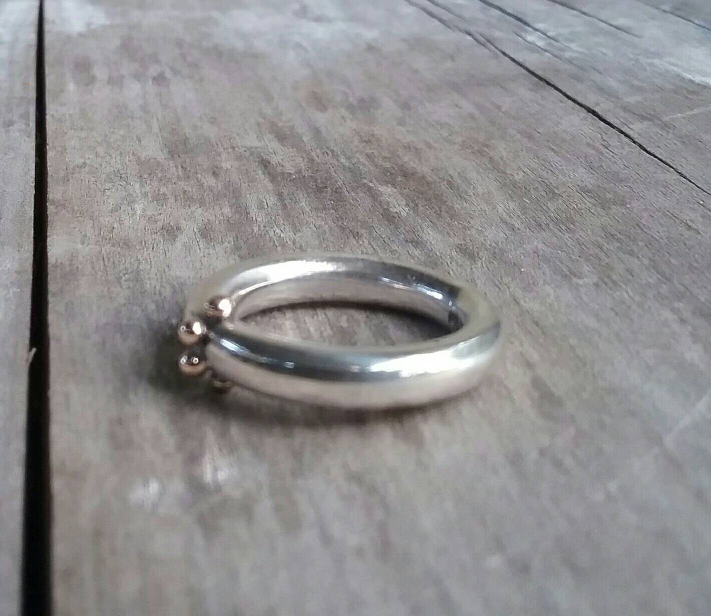 Gold and silver halo ring,10k balls,sterling silver band,two tone ring.4mm round,unisex ring, wedding ring,chunky band,mixed metal ring