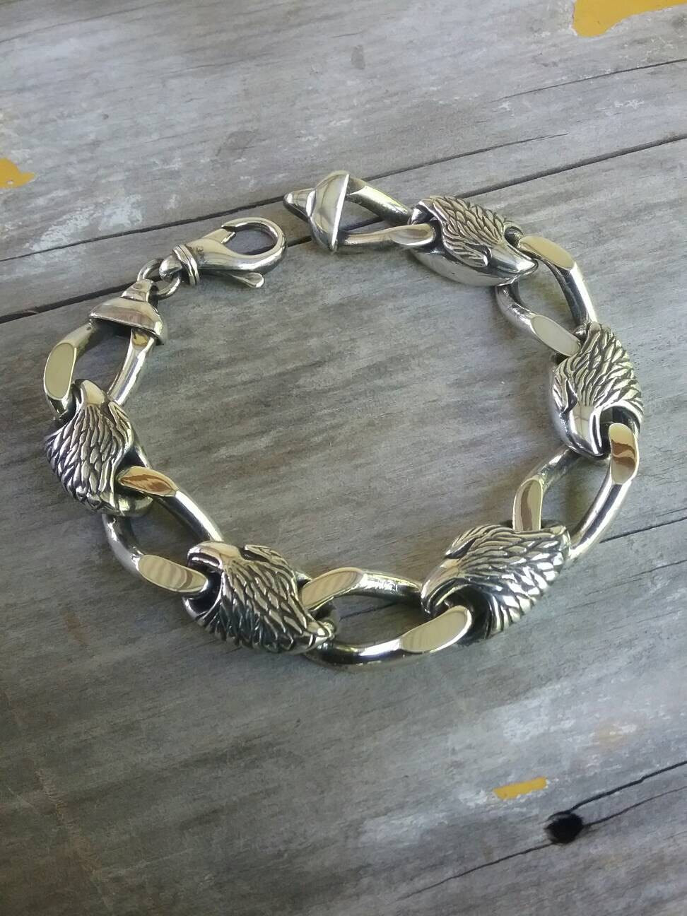 eagle bracelet,sterling silver chain,chunky, heavy link,chain bracelet,handmade,solid silver chain