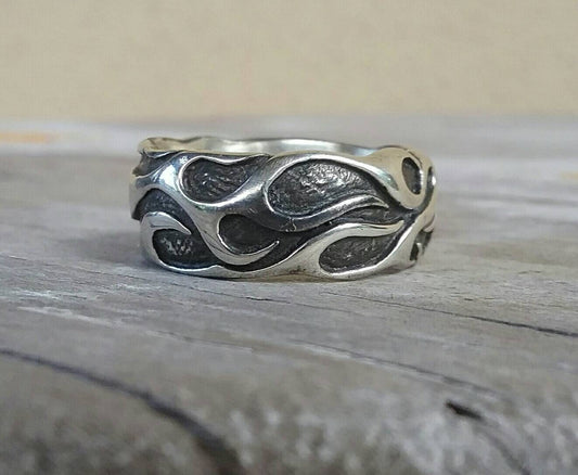 flame ring,925 sterling silver solid band,modern ornate ring,dress ring, wedding,rockabilly,hipster,handmade