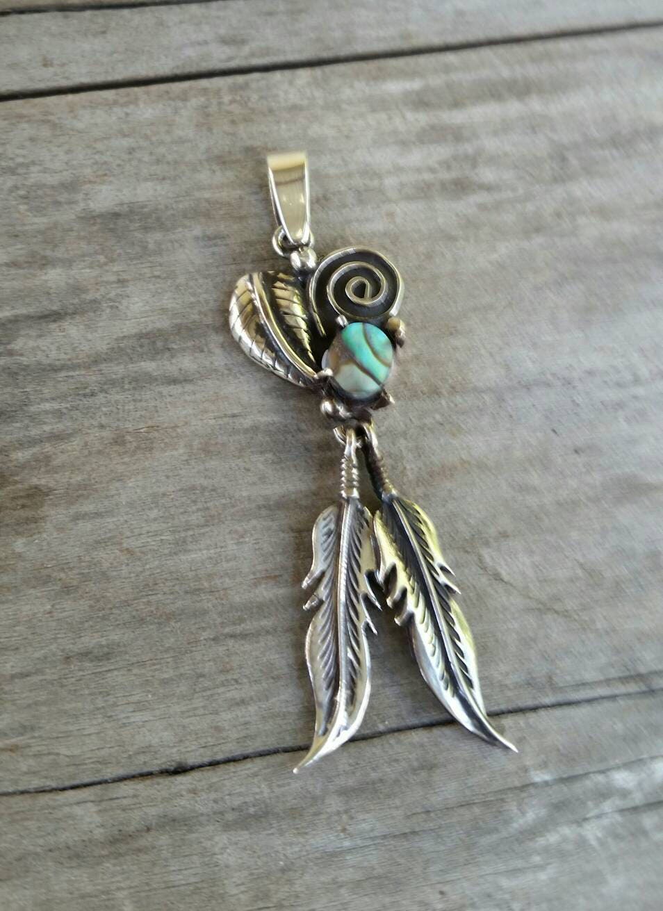 Turquoise feather pendant,sterling silver,boho  pendant,gypsy,hippy,