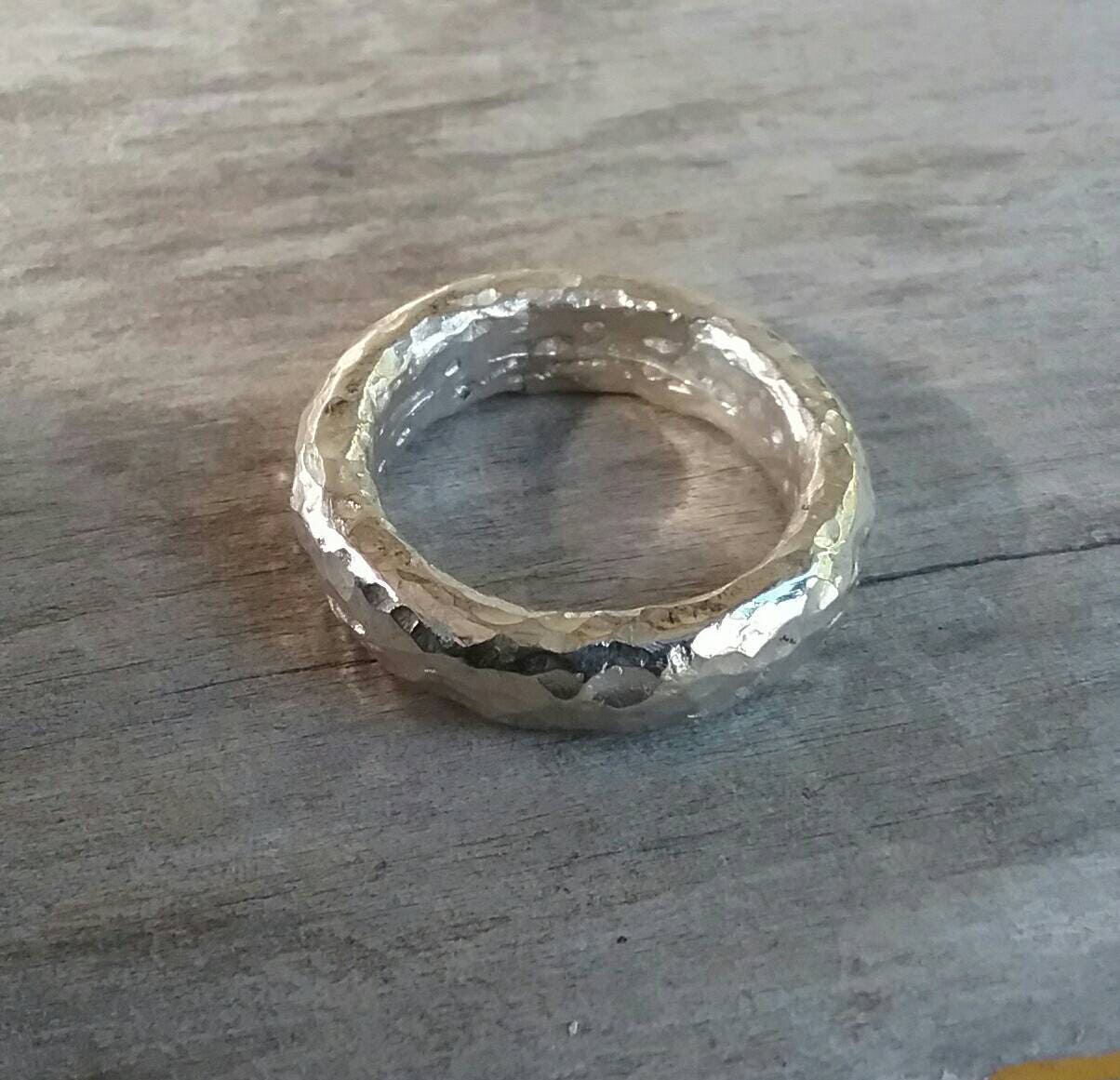 Chunky silver band,handmade sterling silver,solid hammered silver band,unisex half round halo,rustic  wedding,stacker,industrial,steampunk