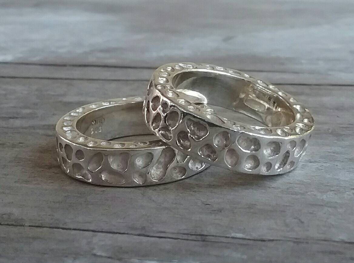 Nugget rustic ring,925 sterling silver,flat chunky band 13gms ,industrial, rustic,hammered,mans wedding dress ring