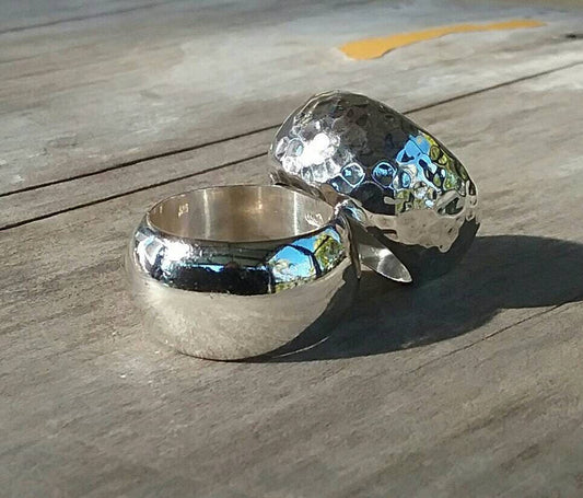 Wide heavy silver ring,925 sterling silver solid band,12 mm chunky rustic band,plain band,handmade,wedding ring,half rounded,boho,wide silver ring,