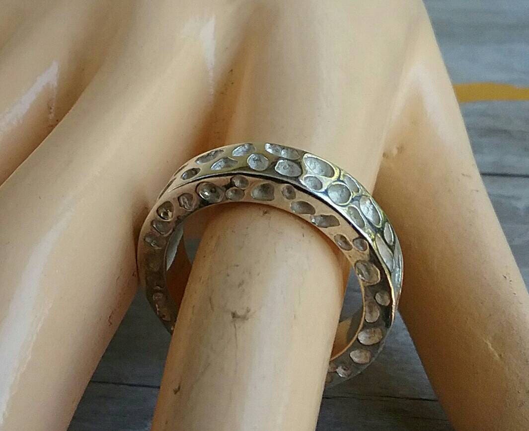 Nugget rustic ring,925 sterling silver,flat chunky band 13gms ,industrial, rustic,hammered,mans wedding dress ring
