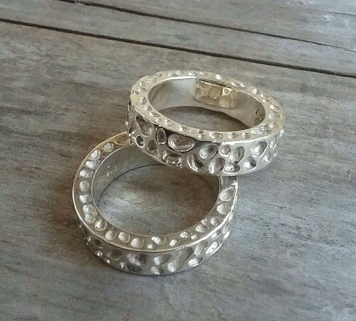 Nugget rustic ring,925 sterling silver,flat chunky band 13gms ,industrial, rustic,hammered,mans wedding dress ring