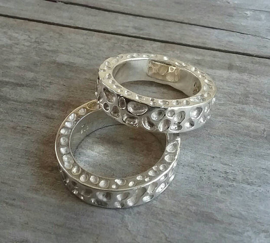 Nugget rustic ring,925 sterling silver,flat chunky band 13gms ,industrial, rustic,hammered,mans wedding dress ring