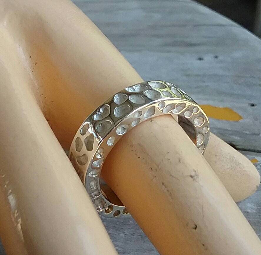Nugget rustic ring,925 sterling silver,flat chunky band 13gms ,industrial, rustic,hammered,mans wedding dress ring