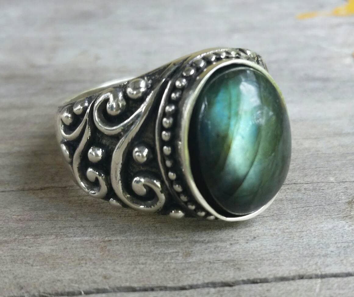 Turquoise ring,large chunky ring,sterling silver,handmade,mans stone ring,wedding,boho, dress ring antique, scroll pattern,mans fashion