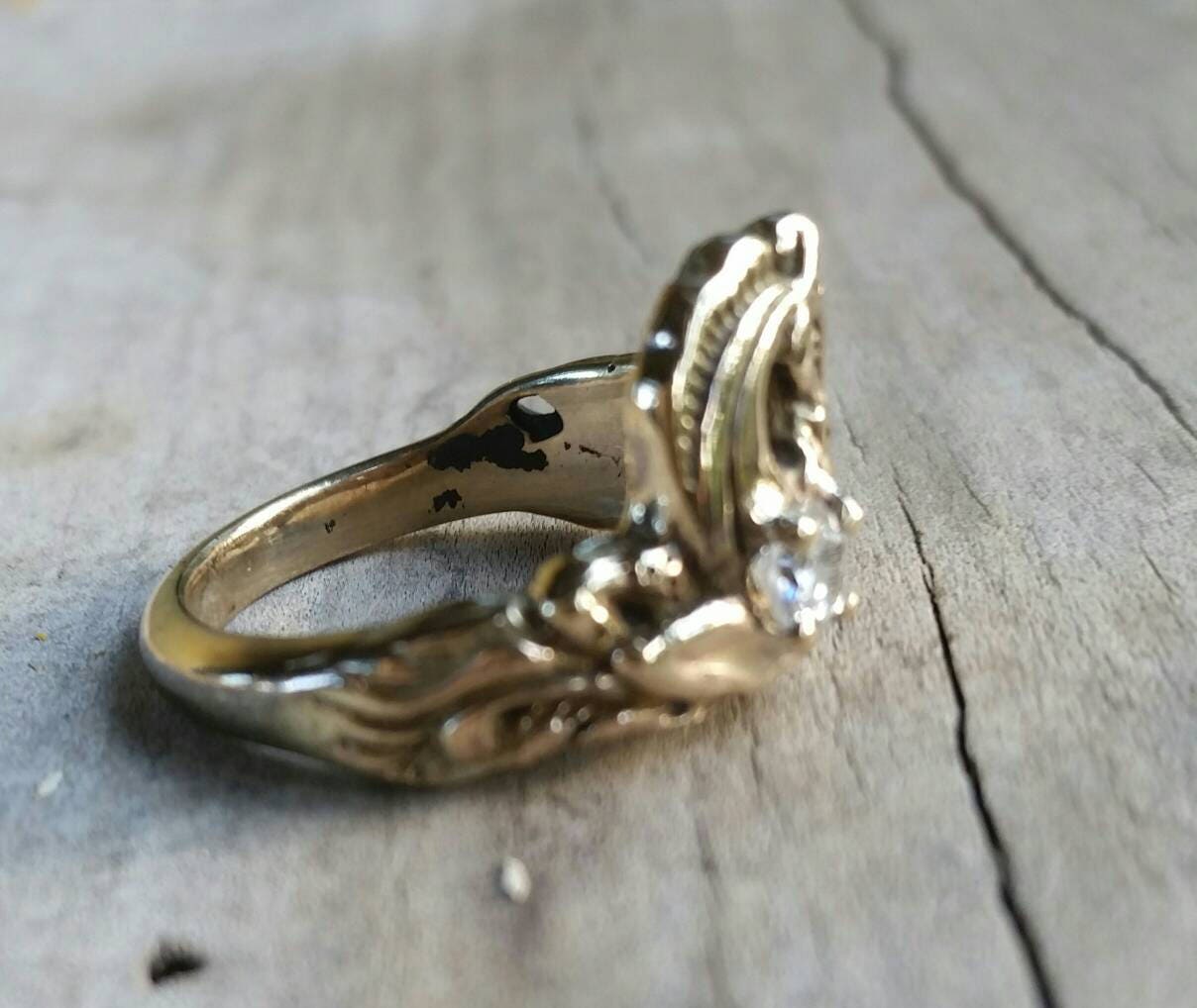 9k Gold Unicorn ring,solid 9ct gold, mythical horse, fantasy,cubic zirconia, new age boho, hippy