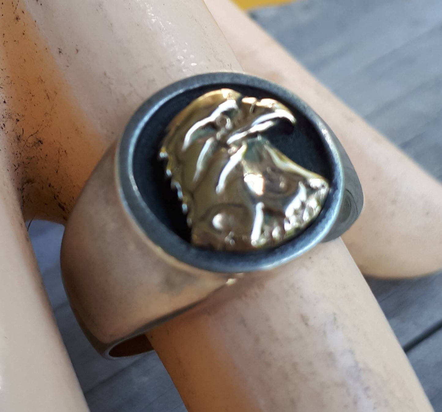 Eagle ring,two tone,signet ring,9k gold,sterling silver,hawk,Phoenix,handmade,mixed metal,cowboy,country and western,mens fashion,boho,