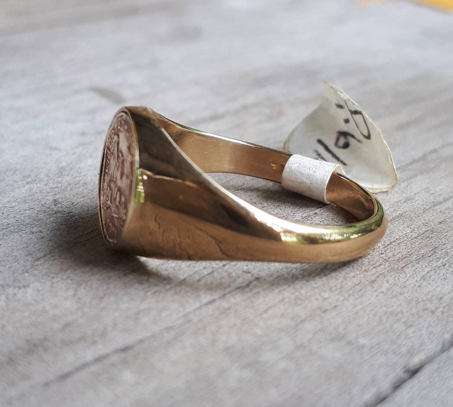 9k Gold coin ring , signet ring 1971 quarto peso, 9ct gold coin replica solid ring.