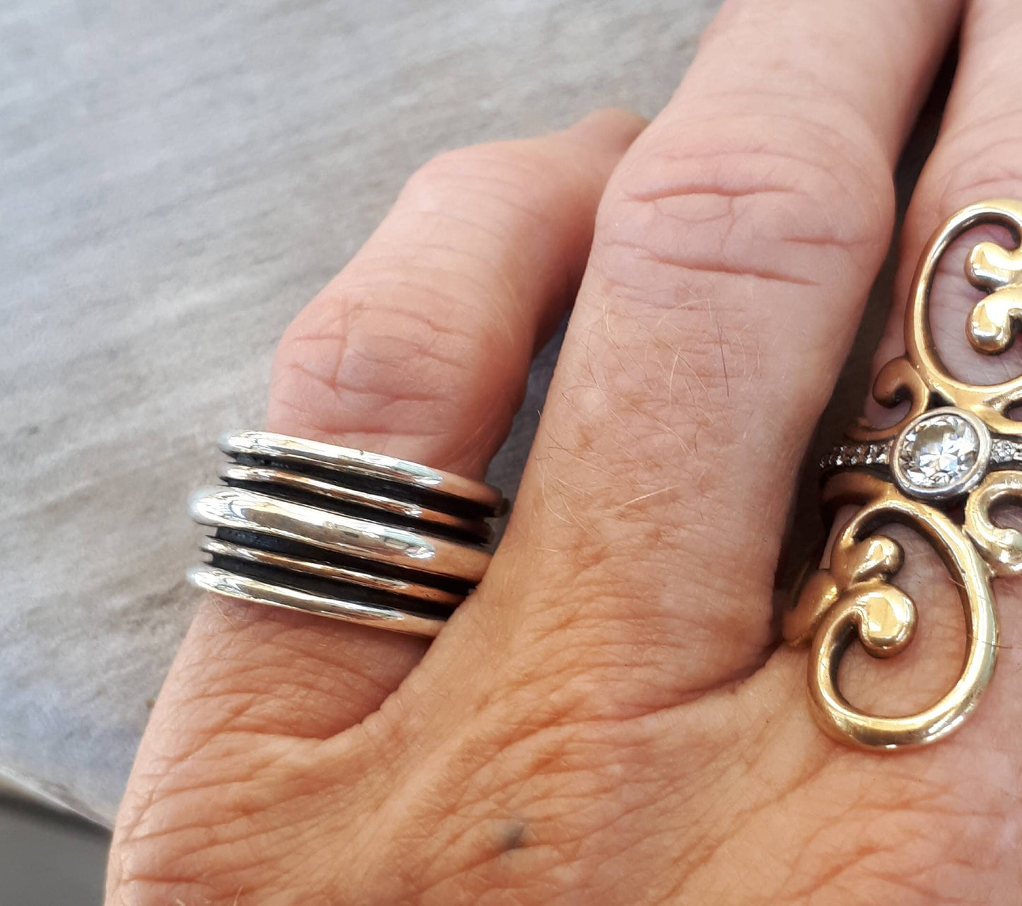 Chunky Two tone ring,wide,9ct gold and 925 sterling silver,unisex mixed metal band,wedding ring,