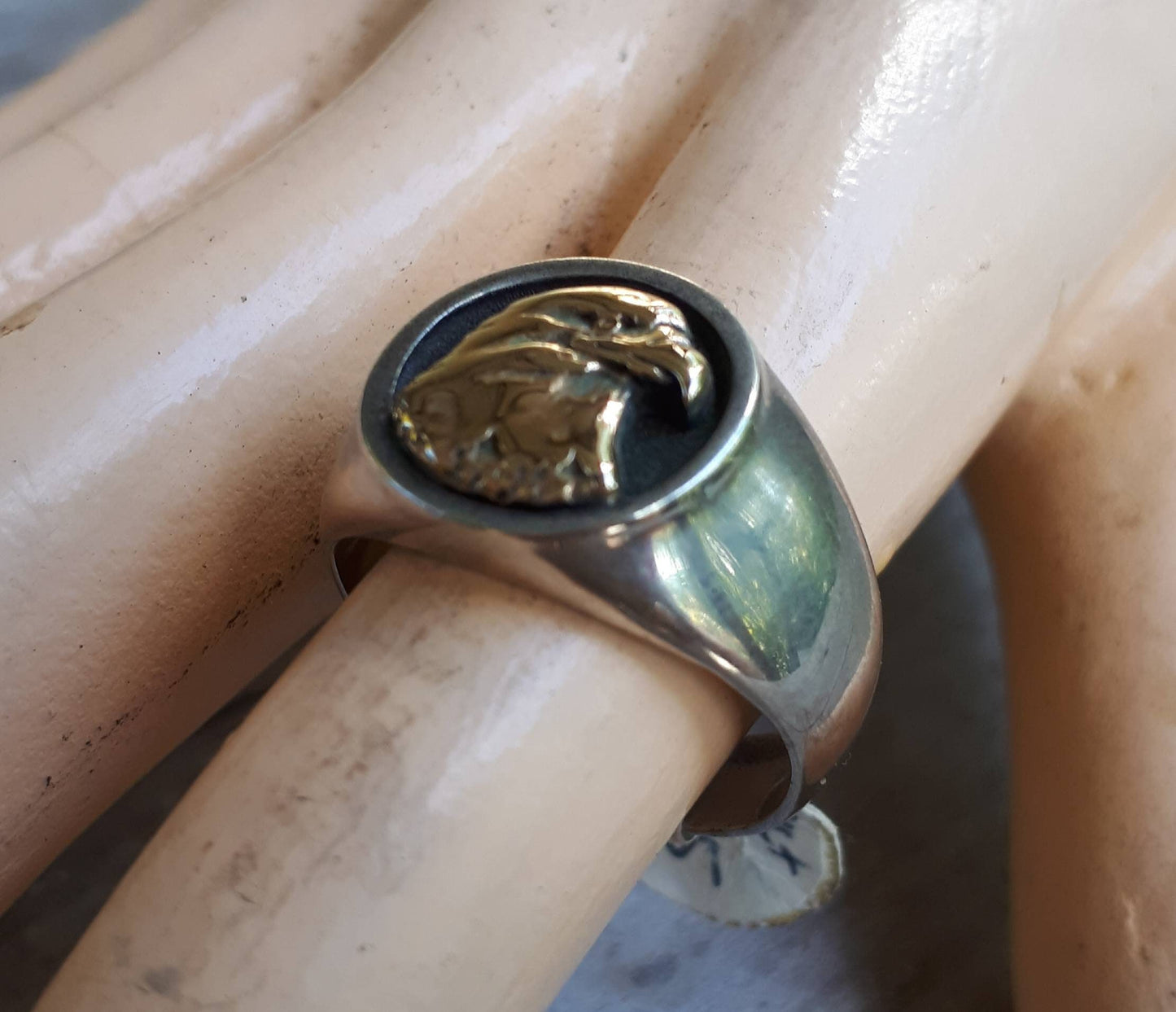 Eagle ring,two tone,signet ring,9k gold,sterling silver,hawk,Phoenix,handmade,mixed metal,cowboy,country and western,mens fashion,boho,