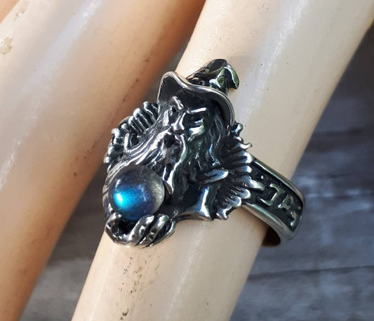 wizard ring sterling silver labradorite magic fantasy mythical  steampunk gothic punk  ring