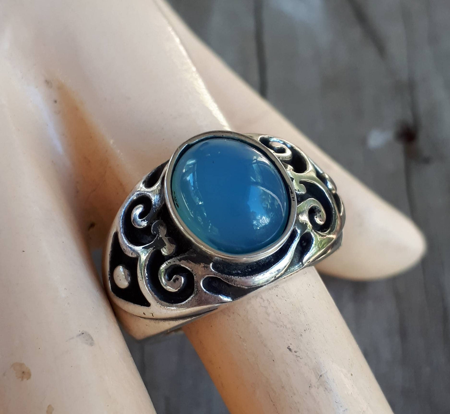 Blue chalcedony,mens ring,sterling silver,signet ,tribal,vintage,boho,hipster,handmade,mens fashion,wedding,chunky,mens stone ring,Celtic,