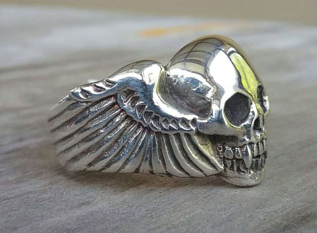 Skull winged ring,925 sterling silver, hells angel,unisex ring ,steampunk,vampire gothic, punk, solid sterling silver,heavy,hipster