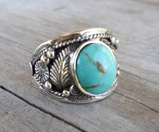 Turquoise ring,sterling silver, Navajo,Indian style,handmade, wedding,hipster,gemstone,boho,hippy,gypsy,men's fashion,man's stone ring
