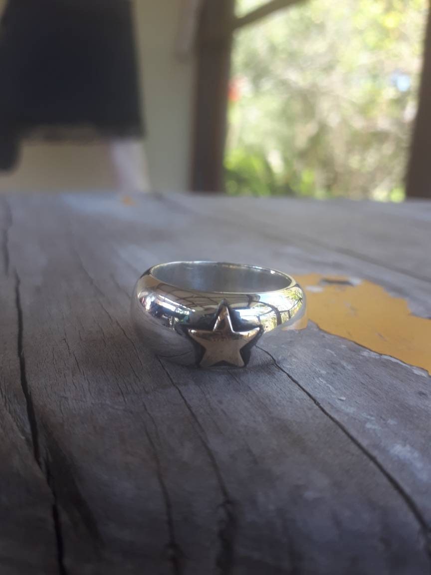 star ring,9k gold and 925 silver,chunky,9ct gold star,sterling silver,two tone,boho,wedding band,hipster,unisex ring,handmade,hippy,goddess