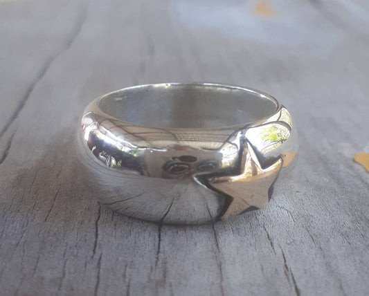 star ring,9k gold and 925 silver,chunky,9ct gold star,sterling silver,two tone,boho,wedding band,hipster,unisex ring,handmade,hippy,goddess