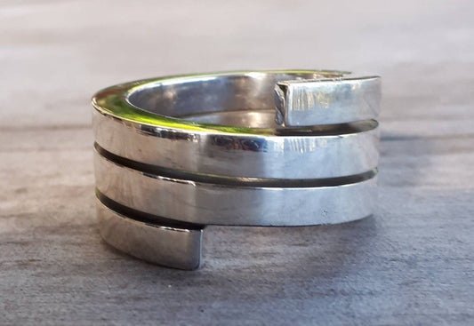 Wide coil ring,chunky,handmade,spiral,heavy spring ring,sterling silver,wedding ring,large industrial ring,steampunk,hipster,mens fashion