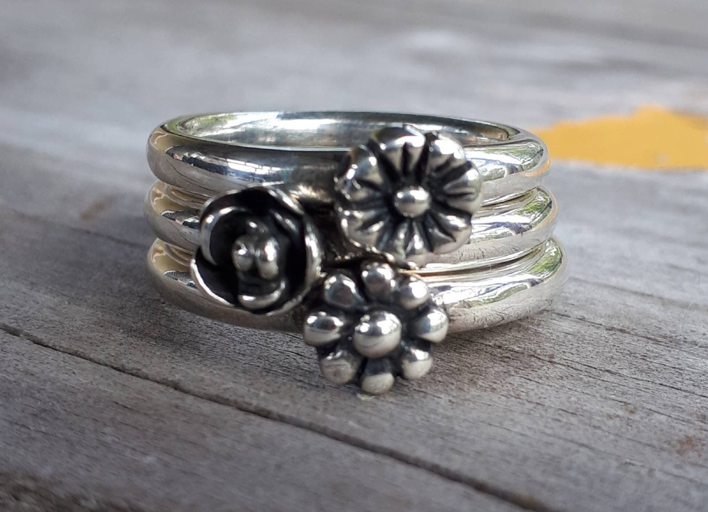 stackable rings,925 sterling silver,flower ring,rose ring,chunky band,handmade,boho,goddess,wedding bands,thick silver rings,tribal