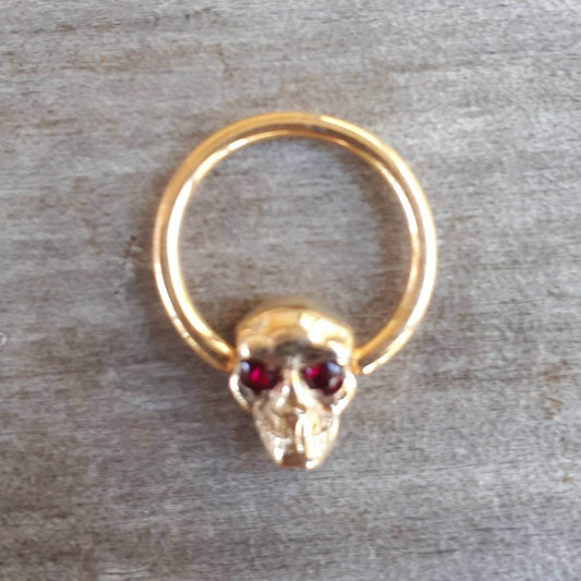 Gold skull earring,captive skull bead, 9k gold,skull nipple ring,skull belly ring,skull eyebtow ring,gold skull sleeper,pirate,steampunk,