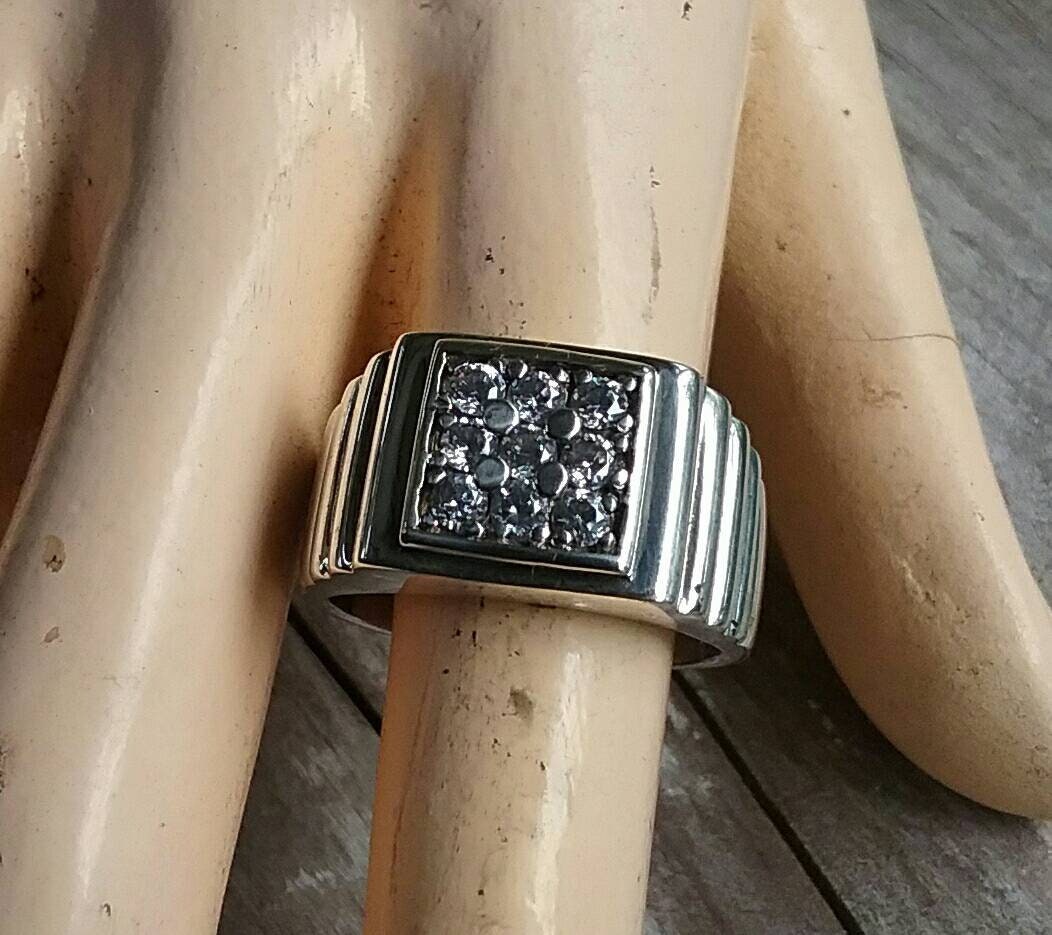 Cz ring,square top ring,cubic zirconia, mans dress ring,sterling silver,signet ring,silver stone ring,hipster,handmade,