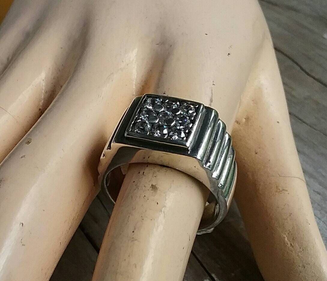 Cz ring,square top ring,cubic zirconia, mans dress ring,sterling silver,signet ring,silver stone ring,hipster,handmade,